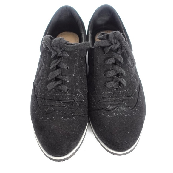 Forever 21 Black Quilted Suede Oxford Flats | Chic & Timeless - Picture 2 of 8